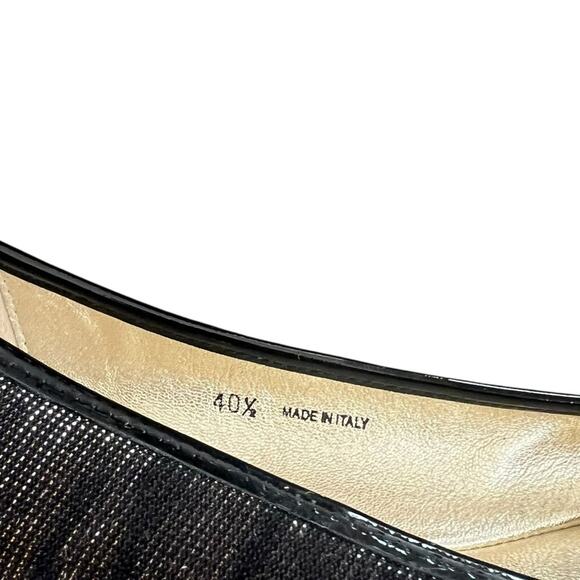 Jimmy Choo Women’s Round Toe Zebra Metallic Plisse Stripe Black Ballet Flats - Picture 5 of 11